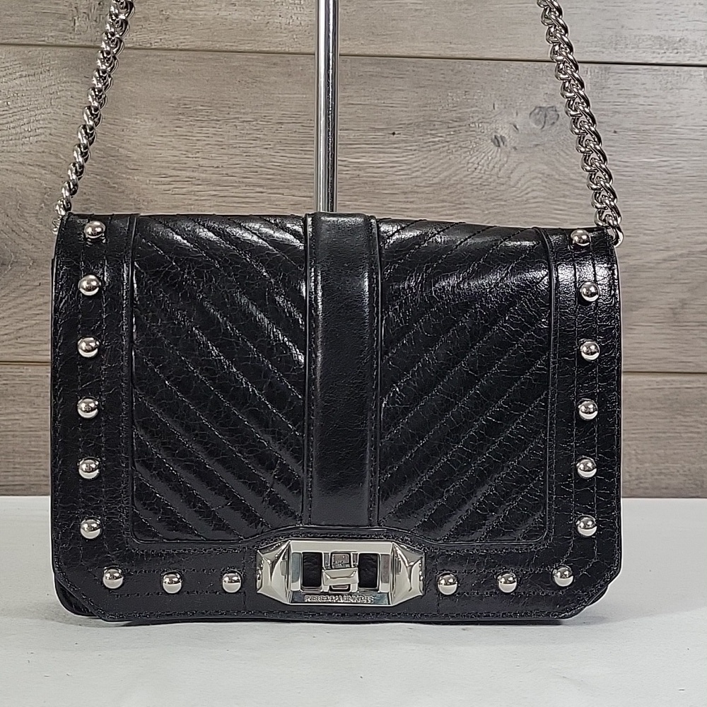 Rebecca Minkoff Black Quilted Studded Leather Crossbody Shoulder Bag - Picture 2 of 14